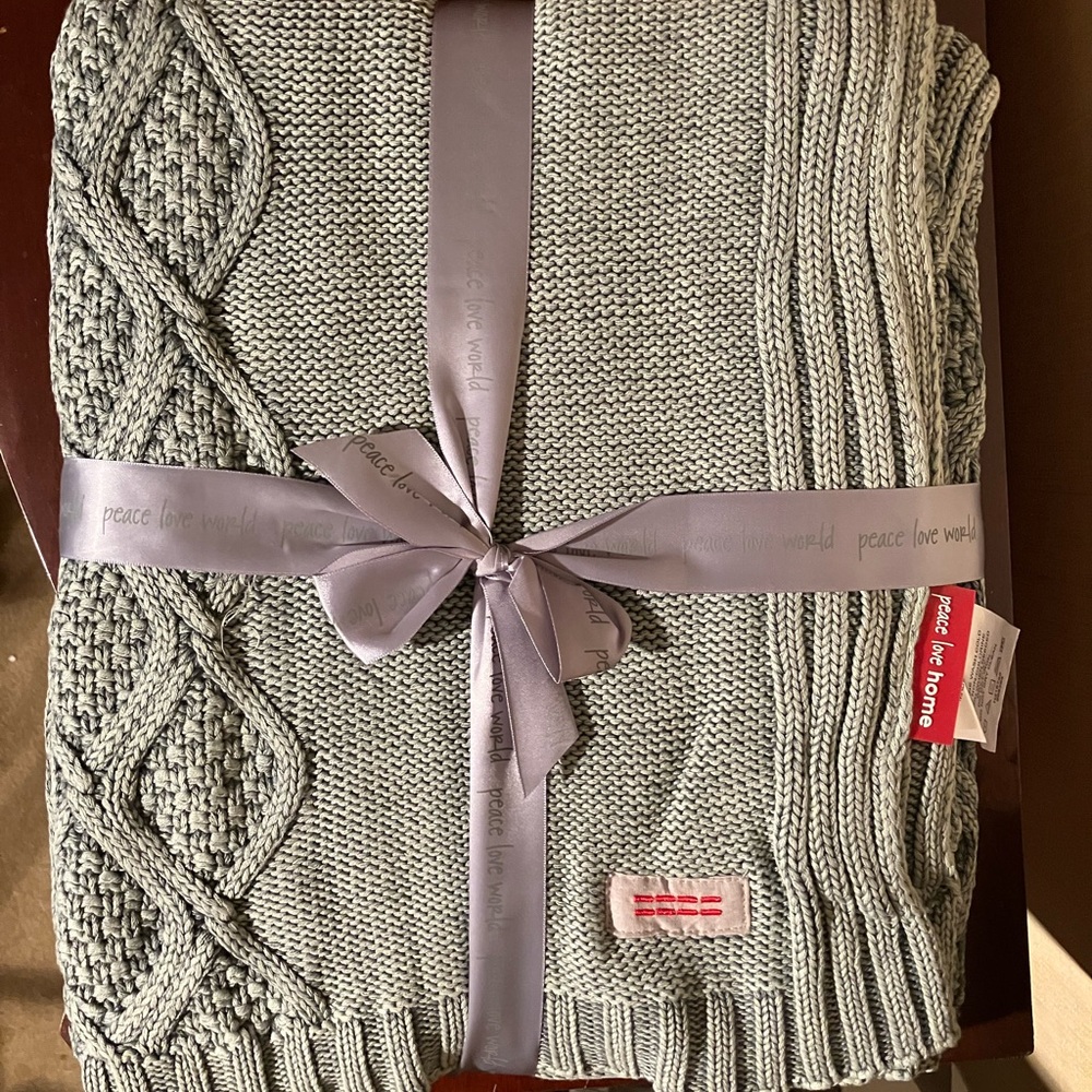 NEW Peace Love World Oversized Knitted Throw - Dusty Green - 60”x70”